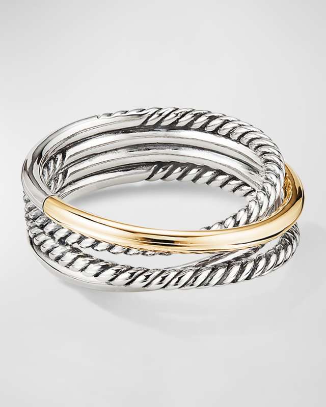 Crossover Band Ring in Silver with 18K Gold, 6.8mm, Size
